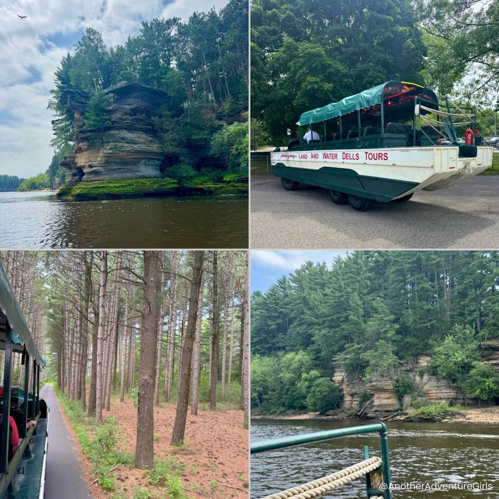 four images showing the original Wisconsin Ducks and some of the scenes you will see on the tour that goes through both land and water