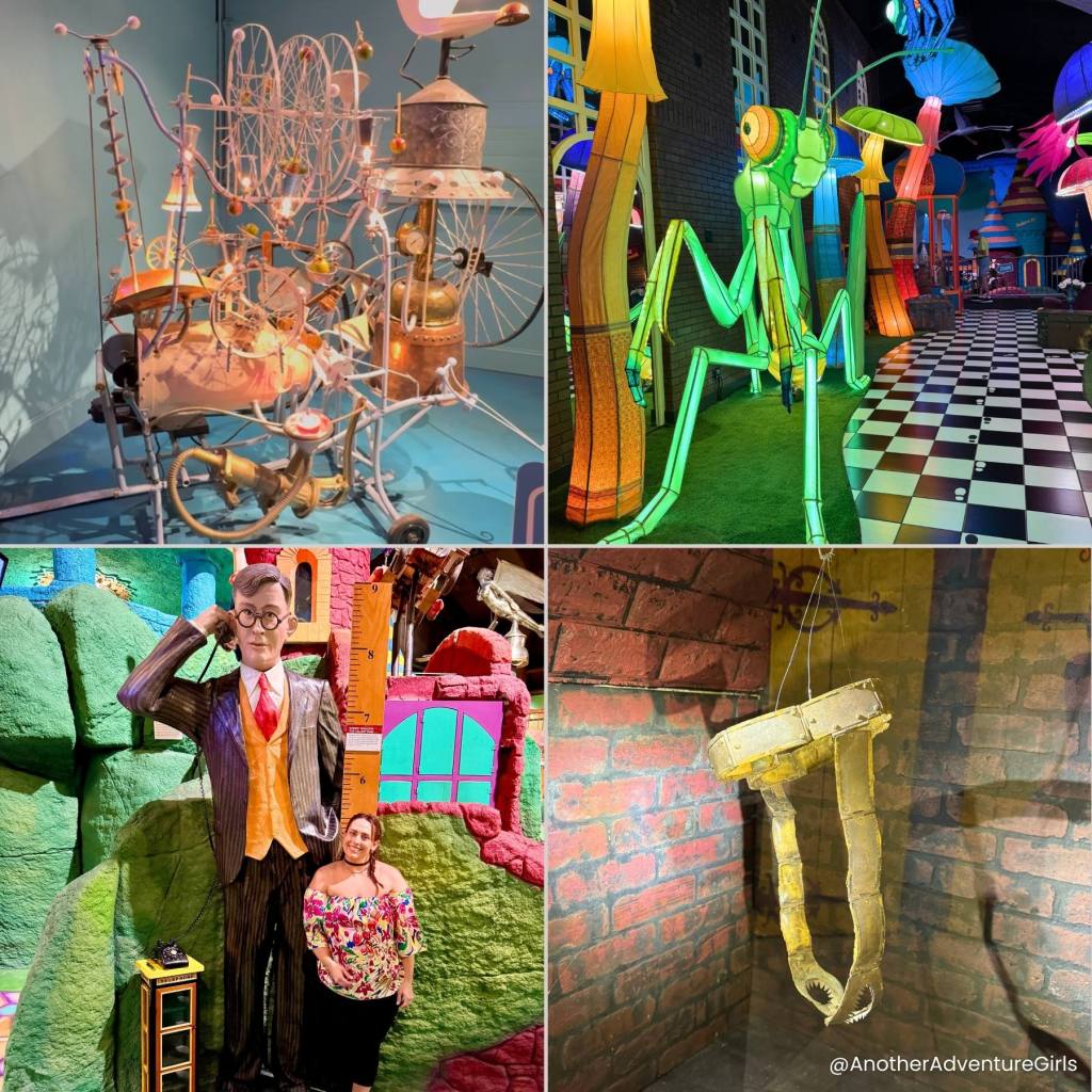 four pictures or colofrul exhibits inside ripley's believe it or not museum in downtown wisconsin dells