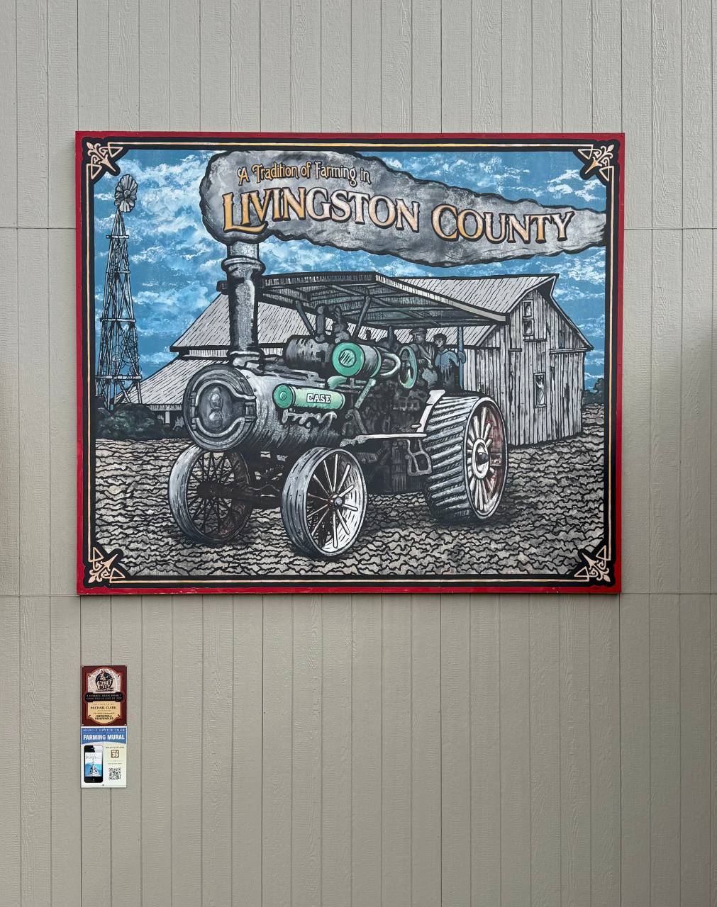 Mural on the side of a building with a tractor and text that reads Livingston County