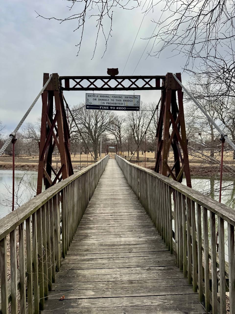 front walkway of swinging brigde over the Vermillion River in Pontiac, IL