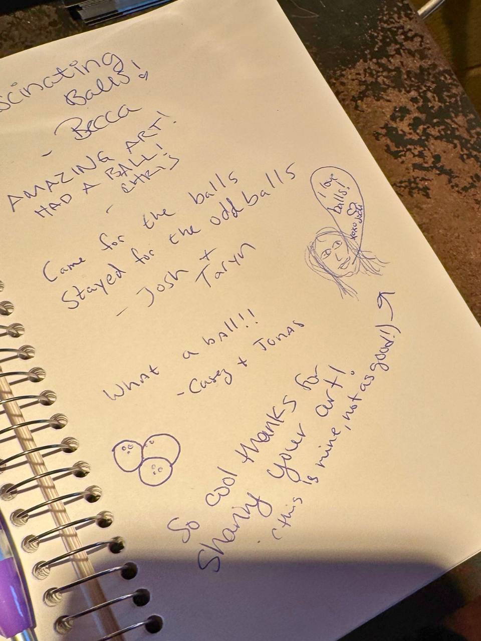 a page fron the house of balls guest book